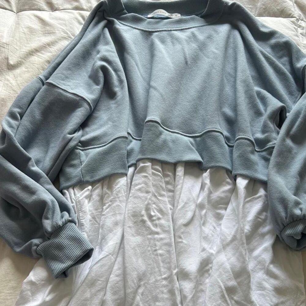 Altar’d State Blue Layered Sweatshirt Mini Dress Preppy Coastal Size Small - Picture 6 of 7